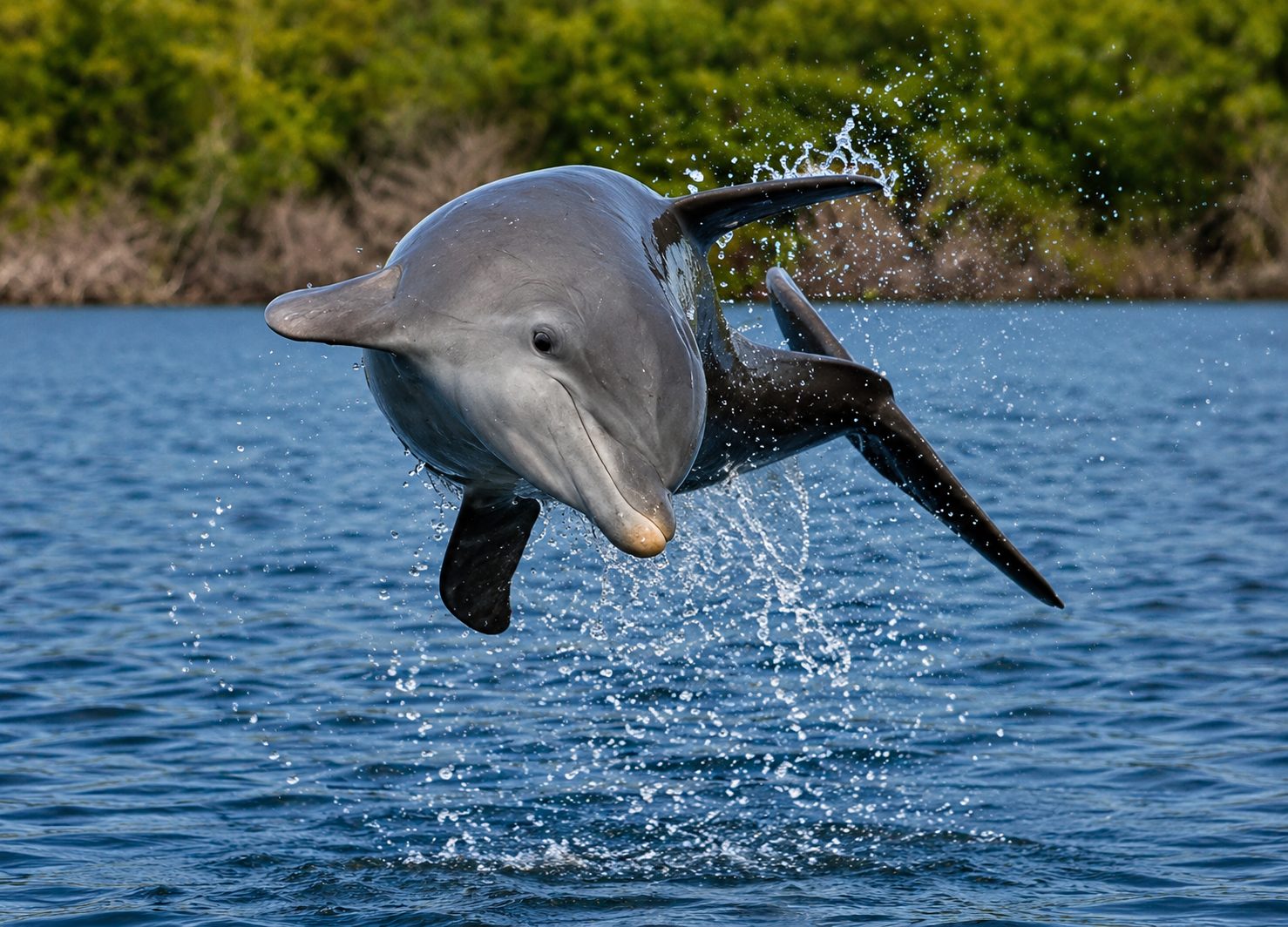 Wild bottlenose dolphin leaping fully out of the water near Marco Island